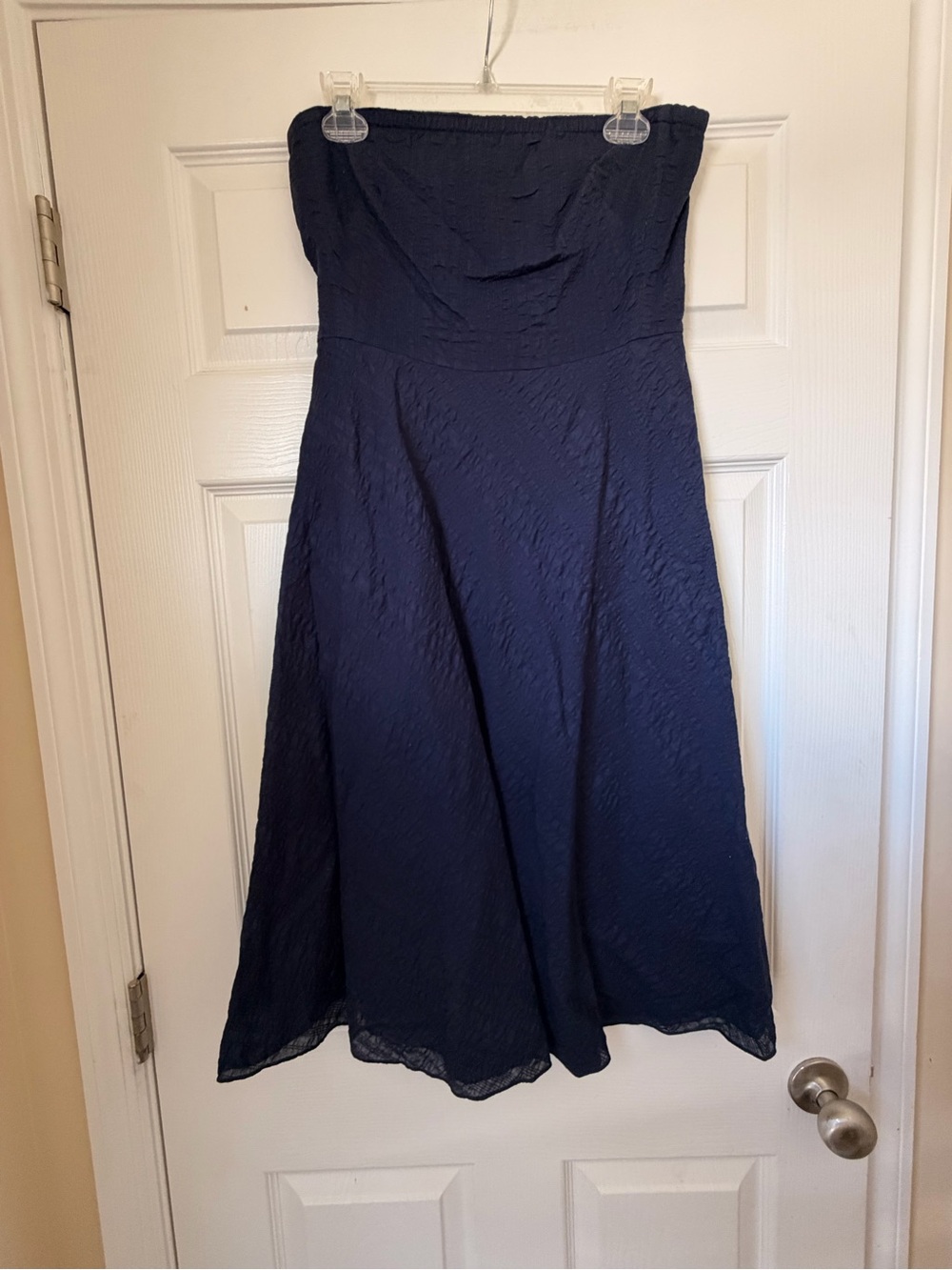 J. Crew Strapless Navy Textured A-Line Dress
